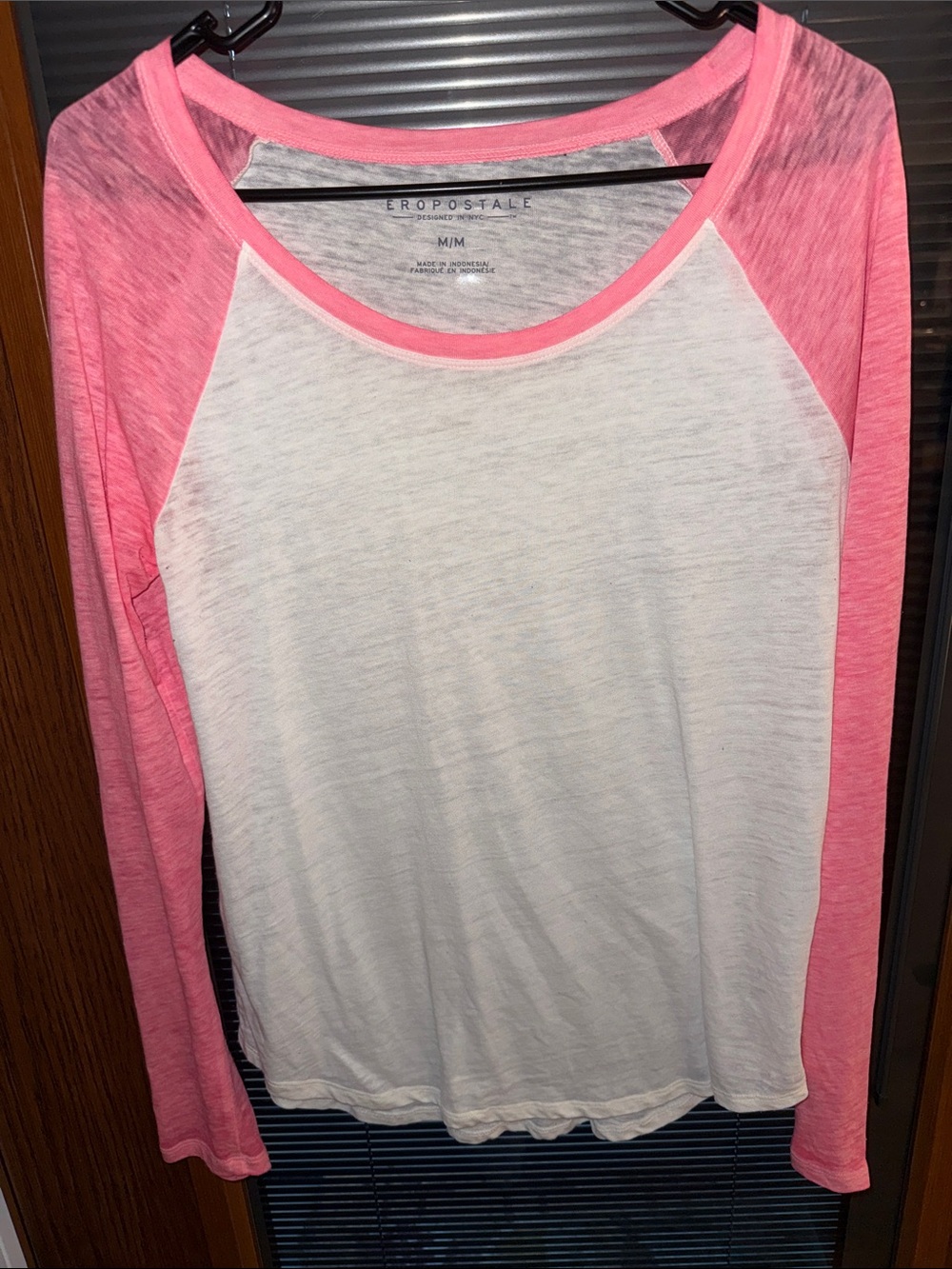 Aeropostale White and Pink Raglan Long Sleeve Tee